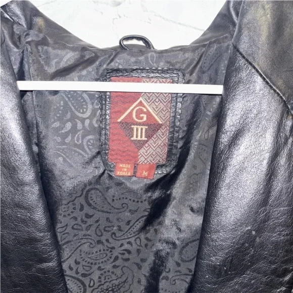 G-III Black Leather Jacket Coat Long Womens Vintage 80s Size Medium Timeless - Picture 3 of 6